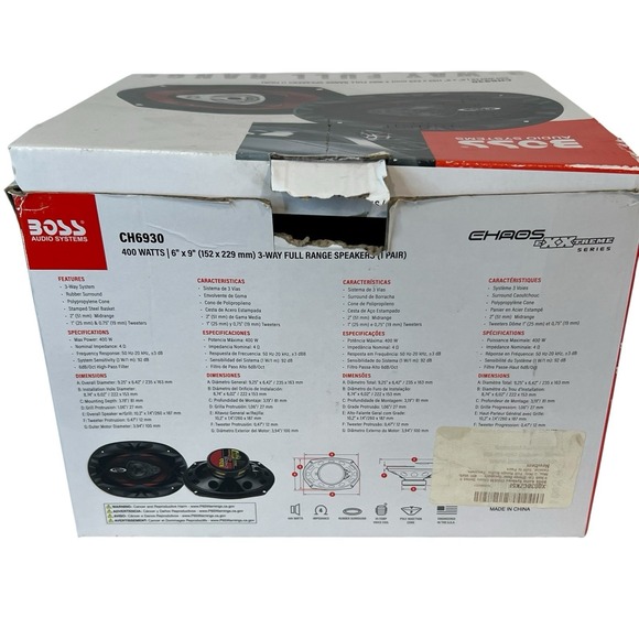 BOSS Chaos CH6930 400W 4 Ohms 6"‎ x 9" 3-Way Car Stereo Speaker New Open Box - Picture 5 of 5